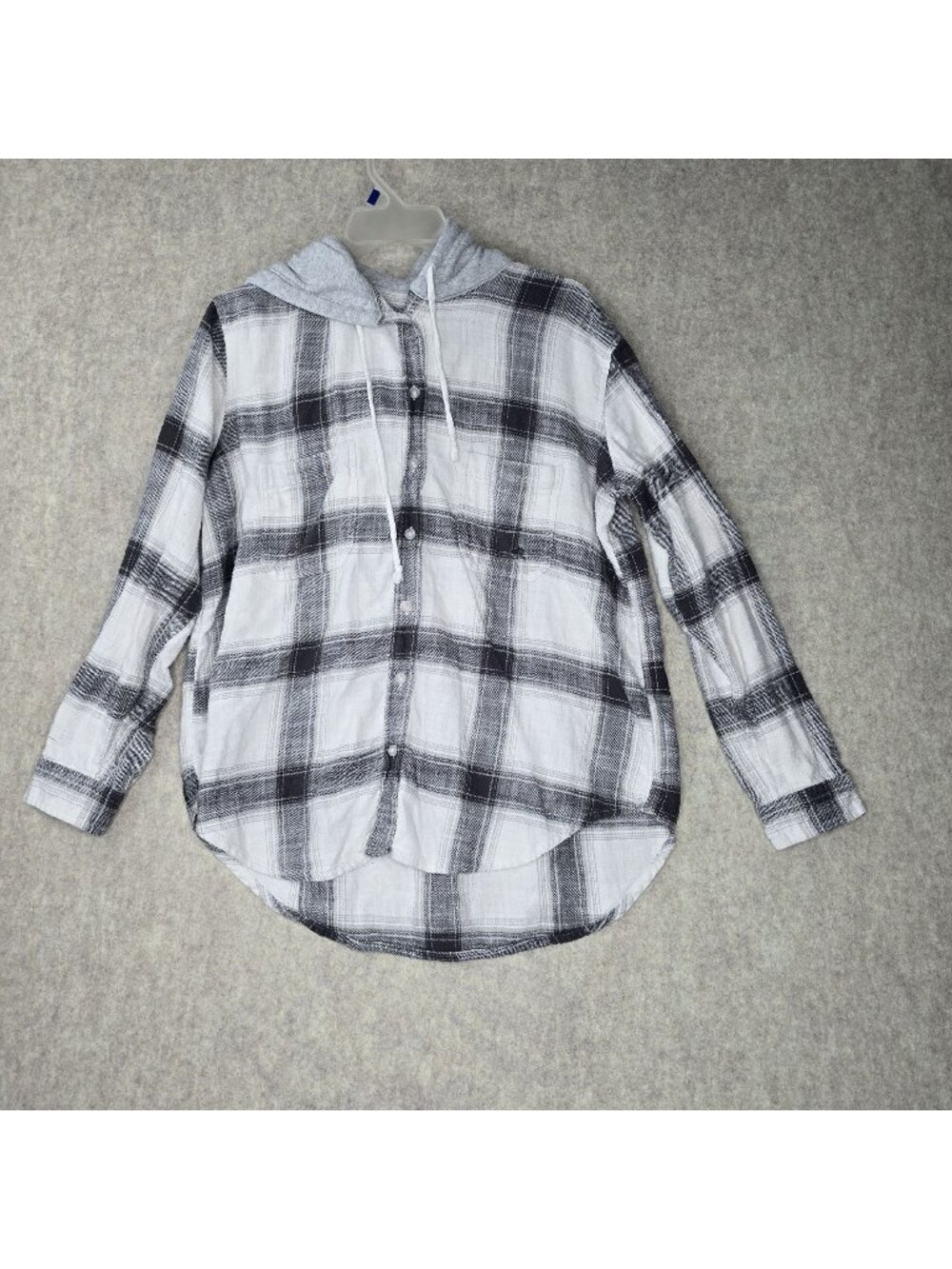 American Eagle Hooded Plaid Button-Up Shirt Black/White Size M Cotton Blend